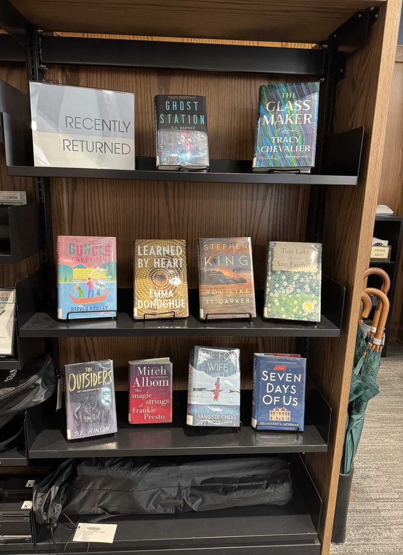 Recently returned books shelf at the library - January 2025